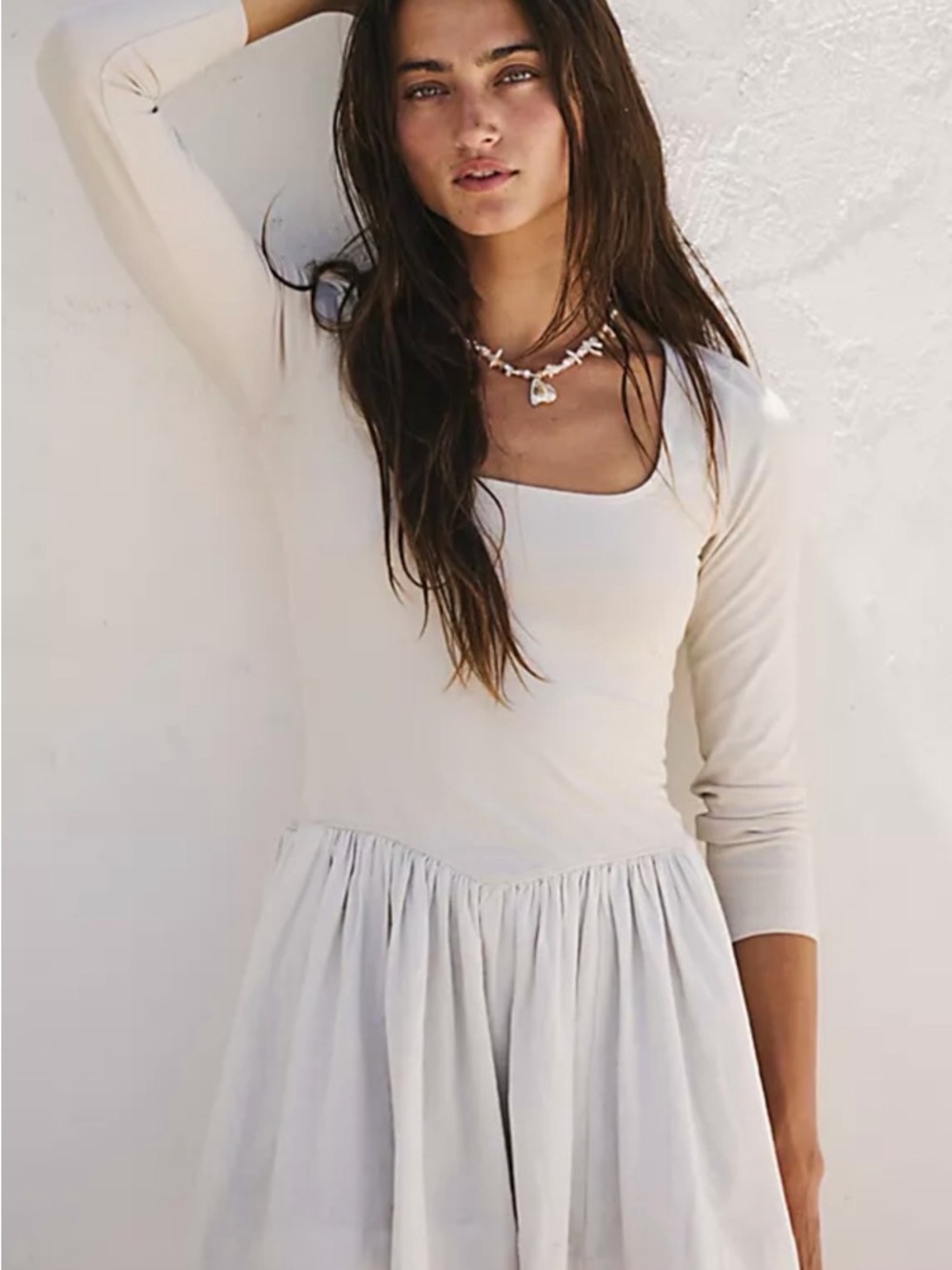 Free People Cream Long Sleeve Mini Dress